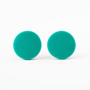 Teal studs, matte teal earrings, unisex earrings, matte teal studs, green posts, green stud earrings, small flat studs, mens studs image 3