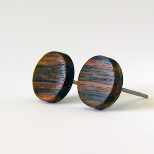 Wood stud earrings for men minimalist jewelry unique everyday studs unisex casual natural earrings for sensitive ears macassar ebony posts