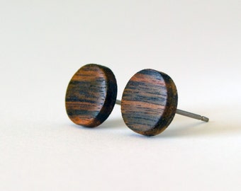 Wood stud earrings for men minimalist jewelry unique everyday studs unisex casual natural earrings for sensitive ears macassar ebony posts