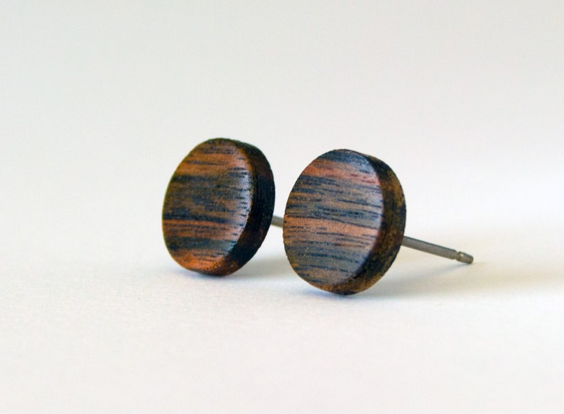 Ebony Wood Stud Earrings, wood earrings, unisex, mens stud earrings, men's studs, wood post earrings, natural wood studs, round wood studs image 1