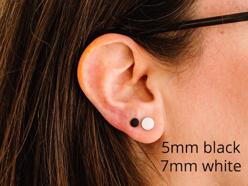 White studs, matte white earrings, small flat earrings, matte white studs, fake gauge, white stud earrings, minimalist earrings image 6