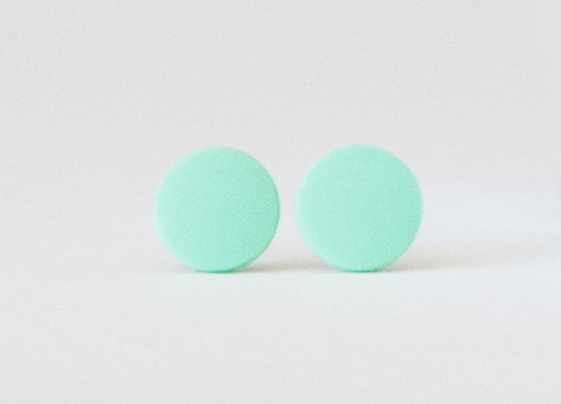 mint studs, matte mint green earrings, mint stud earrings, matte mint studs, green stud earrings, pastel green studs, mint post earrings image 1