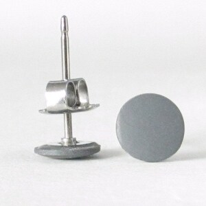 Minimalist Stud Earrings, matte gray earrings, unisex earrings, matte gray studs, gray posts, gray stud earrings, earrings for men image 4