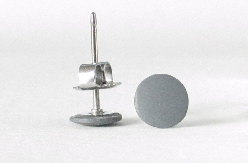 Minimalist Stud Earrings, matte gray earrings, unisex earrings, matte gray studs, gray posts, gray stud earrings, earrings for men image 4