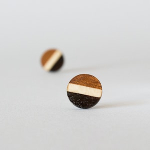 Striped Wood Studs, wood earrings, unisex, mens stud earrings, wood stud earrings, men's studs, wood post earrings, natural wood studs image 4