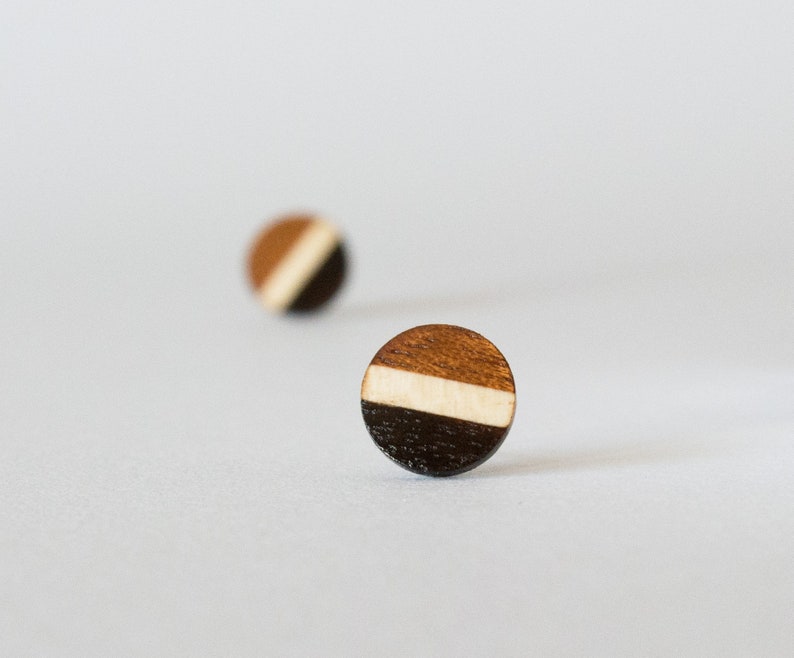 Striped Wood Studs, wood earrings, unisex, mens stud earrings, wood stud earrings, men's studs, wood post earrings, natural wood studs image 4