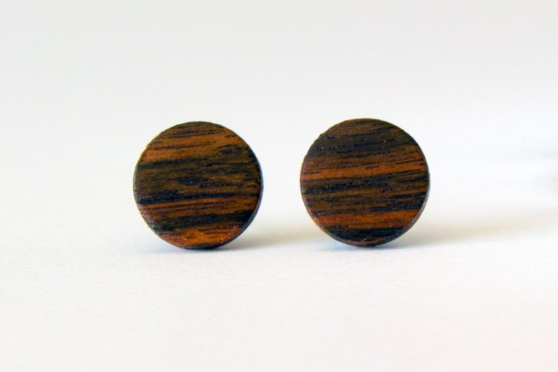 Ebony Wood Stud Earrings, wood earrings, unisex, mens stud earrings, men's studs, wood post earrings, natural wood studs, round wood studs image 4