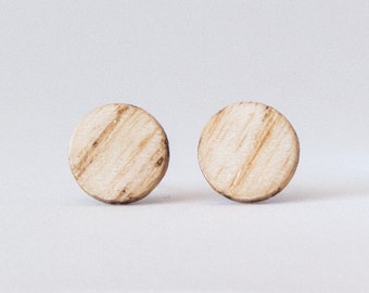 Wood earrings, Ash studs,  Wooden stud earrings, Boho studs, rustic earrings, Flat studs, Round wood studs, boho stud earrings, unisex