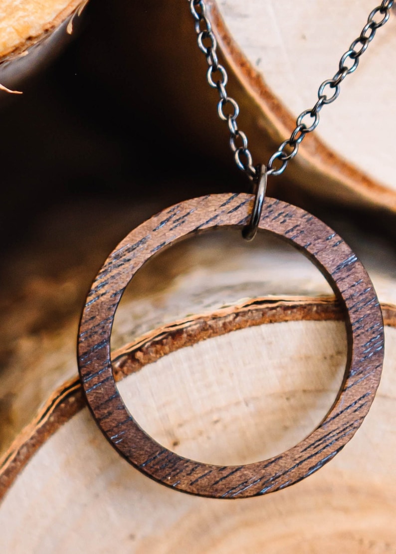 Walnut Wood Circle Pendant, wood necklace, round pendant, wood jewelry, boho jewelry, 5 year anniversary gift image 1