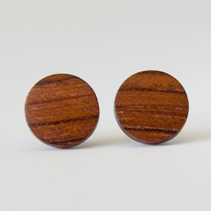 Tiny wood stud earrings for men minimalist jewelry everyday studs unisex casual boho earrings for sensitive ears bubinga wood studs rustic image 5