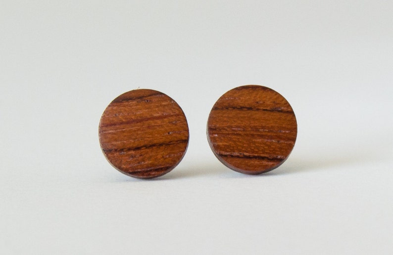 Wood studs, wood earrings, mens earrings, wooden stud earrings, men's studs, 5mm wood earrings, men's earrings, rustic studs, bubinga studs image 5