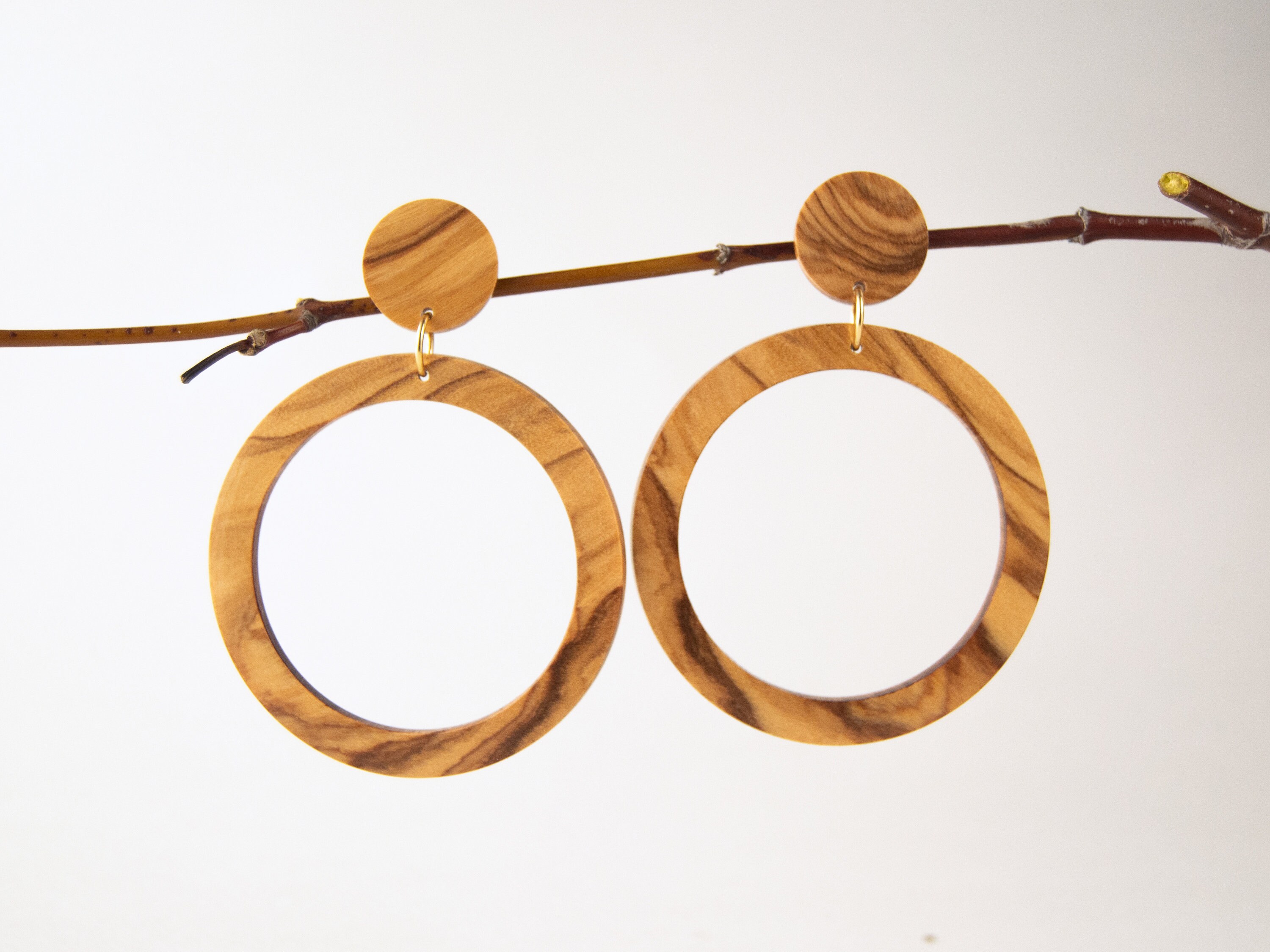 Olive Wood Hoop Earrings, Big Hoops, Boho Earrings, Casual Earrings ...