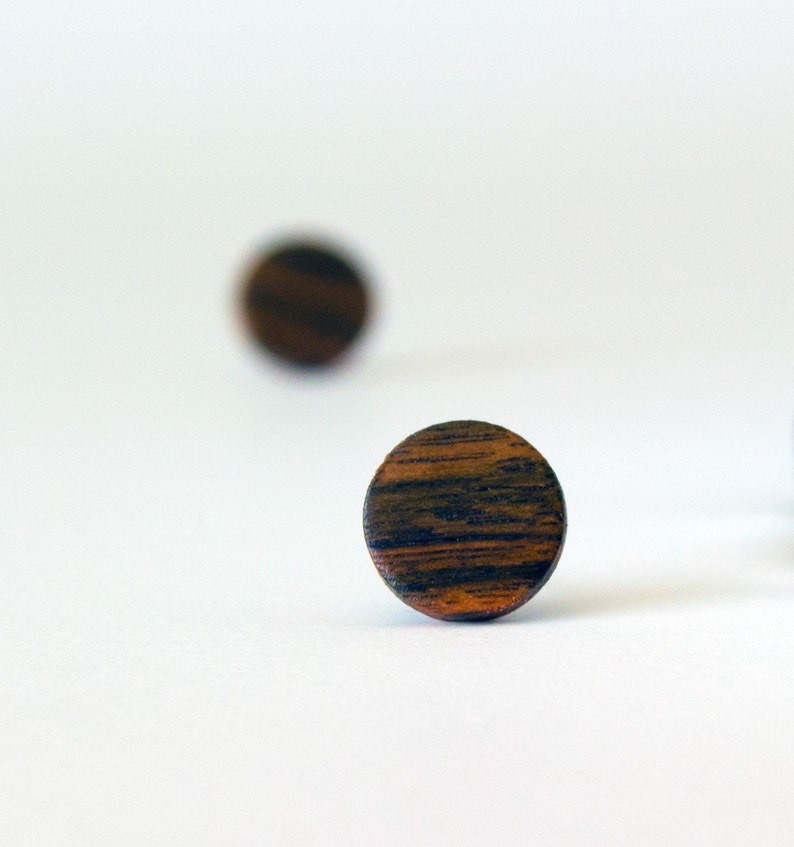 Ebony Wood Stud Earrings, wood earrings, unisex, mens stud earrings, men's studs, wood post earrings, natural wood studs, round wood studs image 3