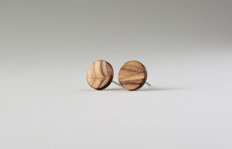 Olive Wood Stud Earrings, wood earrings, unisex, mens stud earrings, wood studs, wooden studs, , natural wood studs, light wood earrings image 4