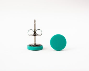 Clous bleu sarcelle, boucles d'oreilles bleu canard mat, boucles d'oreilles unisexes, clous bleu sarcelle mat, poteaux verts, clous d'oreilles verts, petits clous plats, clous pour homme