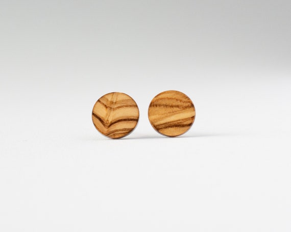Olive Wood Stud Earrings, wood earrings, unisex, mens stud earrings, wood studs, wooden studs, , natural wood studs, light wood earrings