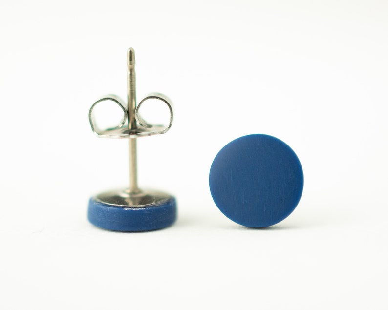 Navy Blue studs, matte navy blue earrings, unisex earrings, matte blue studs, blue posts, blue stud earrings, mens earrings, mens studs image 2