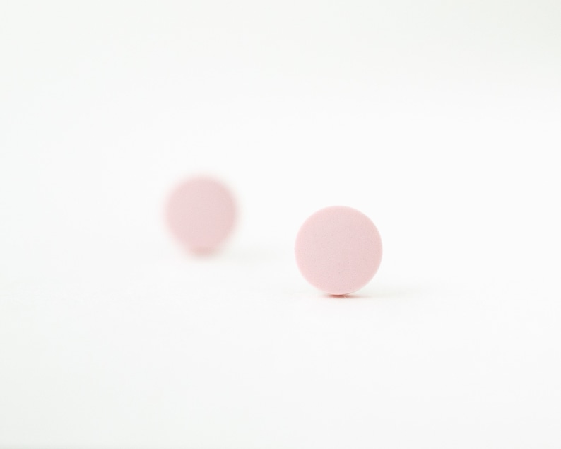 pale pink studs, matte light pink earrings, pink stud earrings, matte pink studs, pink stud earrings, pastel pink studs, pink post earrings image 1