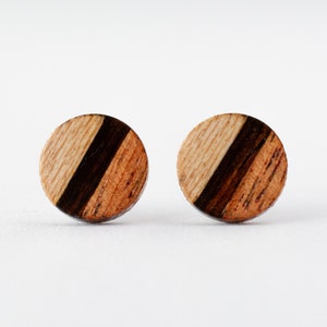 Light Striped Wood Studs, wood earrings, unisex, small wood studs, wood stud earrings, wood posts, geometric earrings, 5th anniversary gift image 1