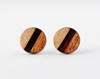 Light Striped Wood Studs, wood earrings, unisex, small wood studs, wood stud earrings, wood posts, geometric earrings, 5th anniversary gift