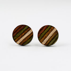 Fall Colors Striped Wood Stud Earrings, colorful stud earrings, wood posts, unisex earrings, wooden earrings, olive studs, geometric earring image 3