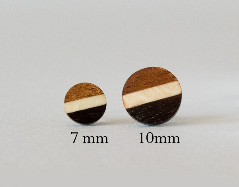 Striped Wood Studs, wood earrings, unisex, mens stud earrings, wood stud earrings, men's studs, wood post earrings, natural wood studs image 6