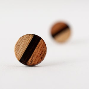 Light Striped Wood Studs, wood earrings, unisex, small wood studs, wood stud earrings, wood posts, geometric earrings, 5th anniversary gift image 2