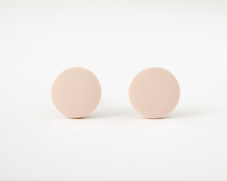 beige studs, matte beige earrings, small flat earrings, matte beige studs, beige stud earrings, flat round earrings, small circle studs image 2