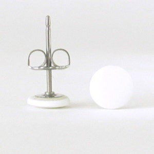 White studs, matte white earrings, small flat earrings, matte white studs, fake gauge, white stud earrings, minimalist earrings image 4
