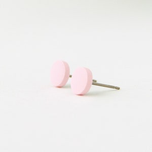 pale pink studs, matte light pink earrings, pink stud earrings, matte pink studs, pink stud earrings, pastel pink studs, pink post earrings image 2