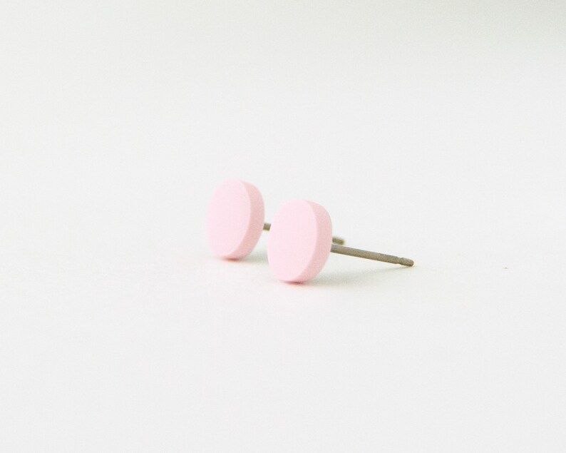 pale pink studs, matte light pink earrings, pink stud earrings, matte pink studs, pink stud earrings, pastel pink studs, pink post earrings image 2