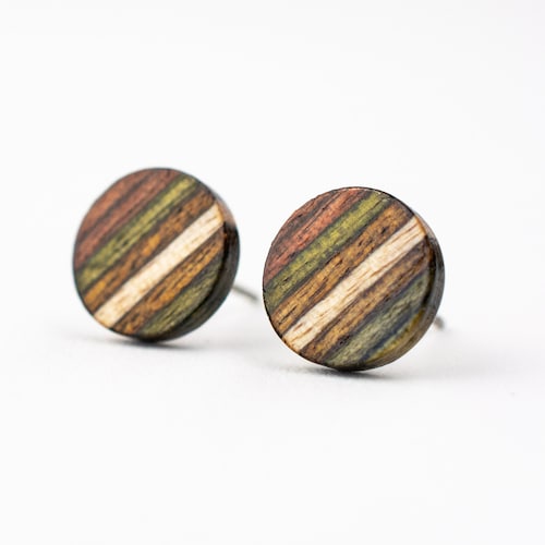 Striped Wood Studs Wood Earrings Unisex Mens Stud Earrings Etsy