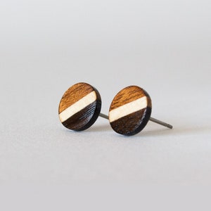 Striped Wood Studs, wood earrings, unisex, mens stud earrings, wood stud earrings, men's studs, wood post earrings, natural wood studs image 1