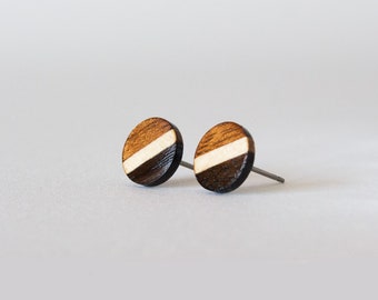 Clous en bois rayés, boucles d'oreilles en bois, unisexe, clous d'oreilles pour hommes, clous d'oreilles en bois, clous pour hommes, boucles d'oreilles en bois, clous en bois naturel