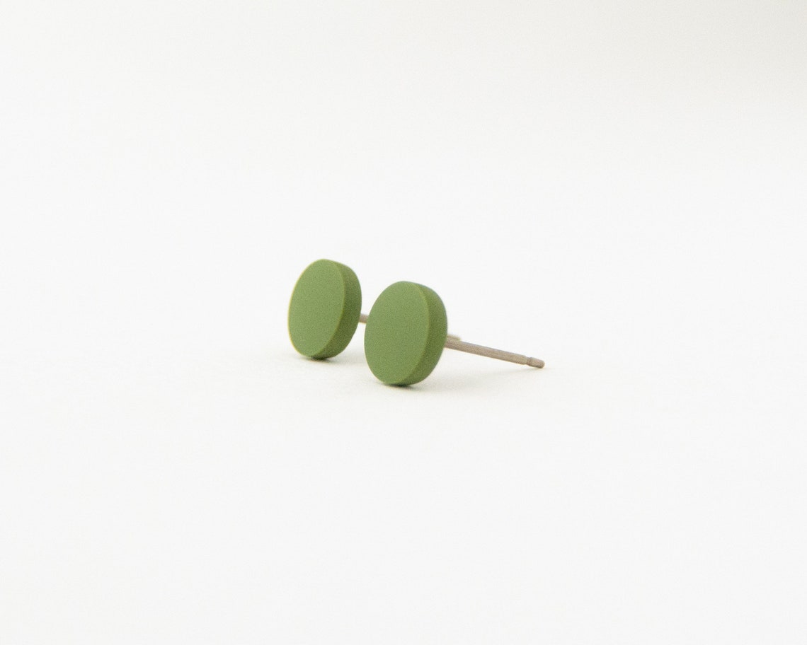 Olive Green Studs Matte Green Earrings Unisex Earrings Etsy