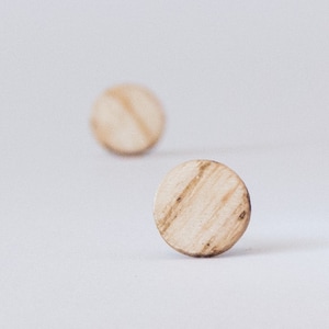 Wood earrings, Ash studs, Wooden stud earrings, Boho studs, rustic earrings, Flat studs, Round wood studs, boho stud earrings, unisex image 3