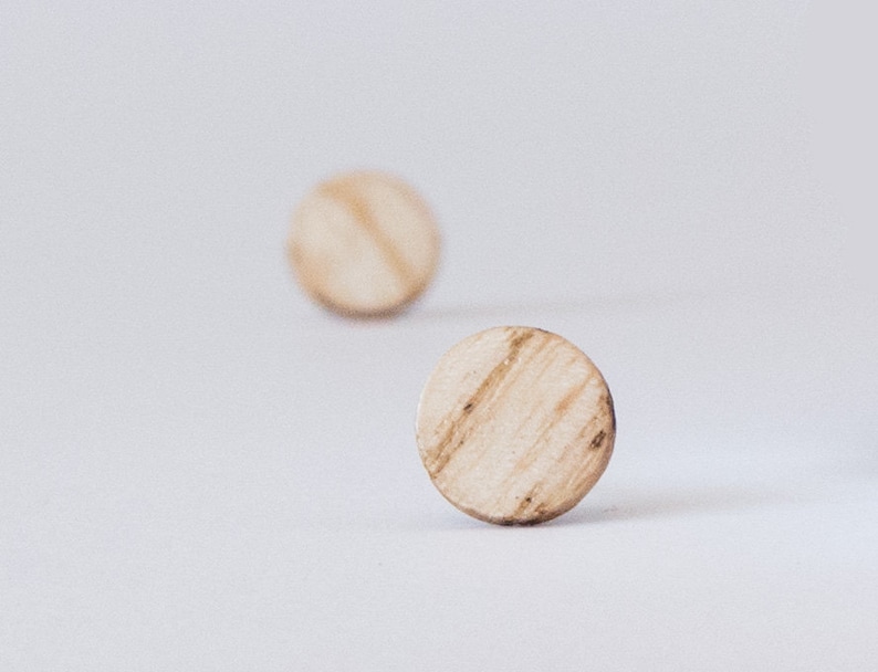 Wood earrings, Ash studs, Wooden stud earrings, Boho studs, rustic earrings, Flat studs, Round wood studs, boho stud earrings, unisex image 3