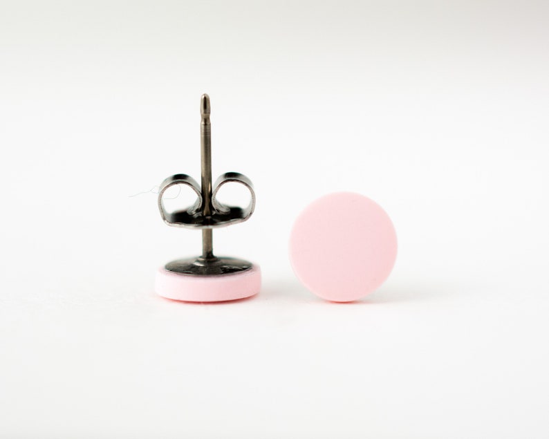 pale pink studs, matte light pink earrings, pink stud earrings, matte pink studs, pink stud earrings, pastel pink studs, pink post earrings image 4