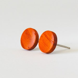 Red Padauk Wood Studs, wood earrings, unisex, mens stud earrings, Nature Jewelry, wood post earrings, natural wood studs, hardwood studs