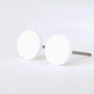 White studs, matte white earrings, small flat earrings, matte white studs, fake gauge, white stud earrings, minimalist earrings image 1