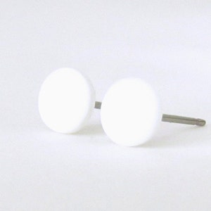 White studs, matte white earrings, small flat earrings, matte white studs, fake gauge, white stud earrings, minimalist earrings
