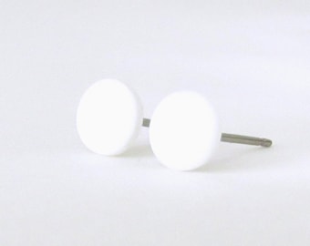 White studs, matte white earrings, small flat earrings, matte white studs, fake gauge, white stud earrings, minimalist earrings