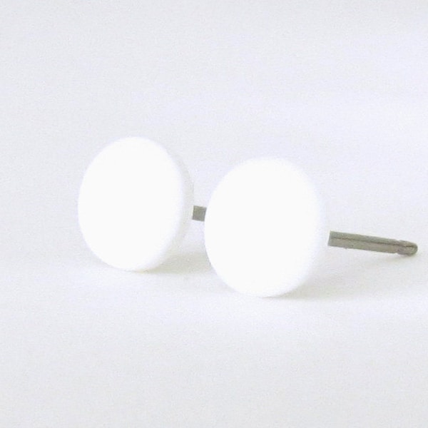 White studs, matte white earrings, small flat earrings, matte white studs, fake gauge, white stud earrings, minimalist earrings
