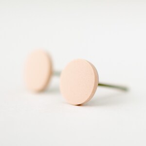 beige studs, matte beige earrings, small flat earrings, matte beige studs, beige stud earrings, flat round earrings, small circle studs image 3