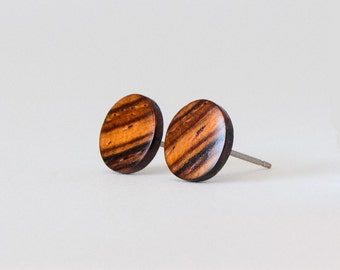 Cocobolo Wood Studs, Wooden Earrings, Unisex Stud Earrings, Wood Stud Earrings, Striped wood studs, wood post earrings, natural wood studs