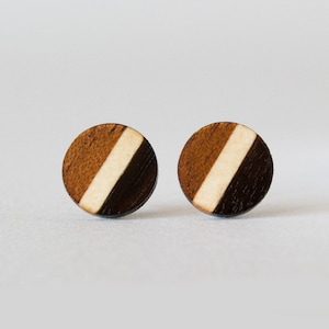 Striped Wood Studs, wood earrings, unisex, mens stud earrings, wood stud earrings, men's studs, wood post earrings, natural wood studs image 3