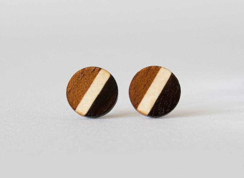 Striped Wood Studs, wood earrings, unisex, mens stud earrings, wood stud earrings, men's studs, wood post earrings, natural wood studs image 3