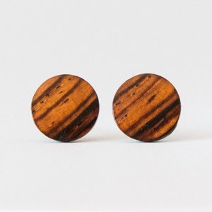 Cocobolo Wood Studs, Wooden Earrings, Unisex Stud Earrings, Wood Stud Earrings, Striped wood studs, wood post earrings, natural wood studs image 3