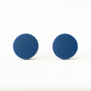 May include: A pair of blue round stud earrings.