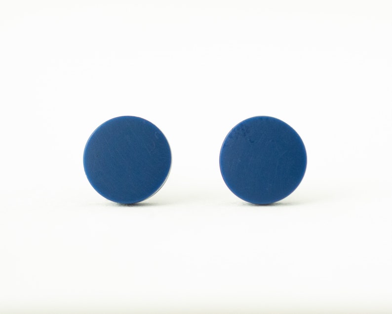 Navy Blue studs, matte navy blue earrings, unisex earrings, matte blue studs, blue posts, blue stud earrings, mens earrings, mens studs image 1